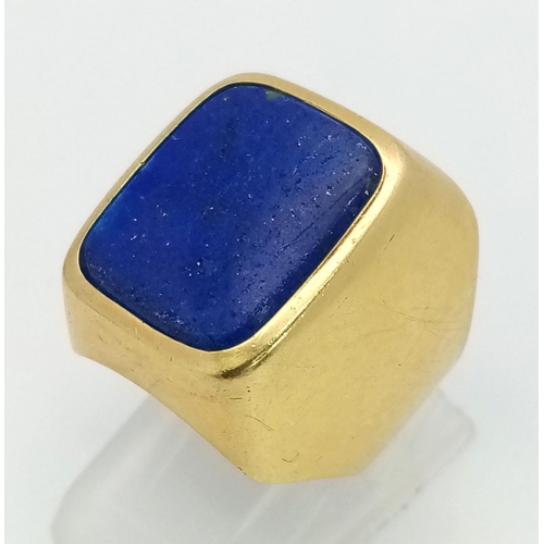 65 - A Vintage 18K Yellow Gold (tested) Lapis Lazuli Pinky Ring. High quality Afghanistan Lapis set in ri... 