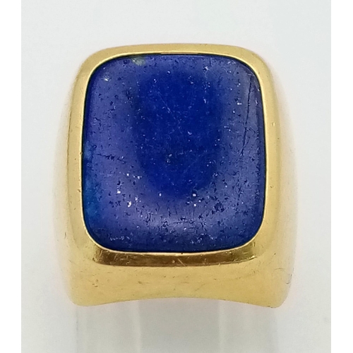 65 - A Vintage 18K Yellow Gold (tested) Lapis Lazuli Pinky Ring. High quality Afghanistan Lapis set in ri... 