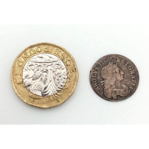 763 - A 1681 Charles II Silver Threepence Coin. Please see photos for conditions.