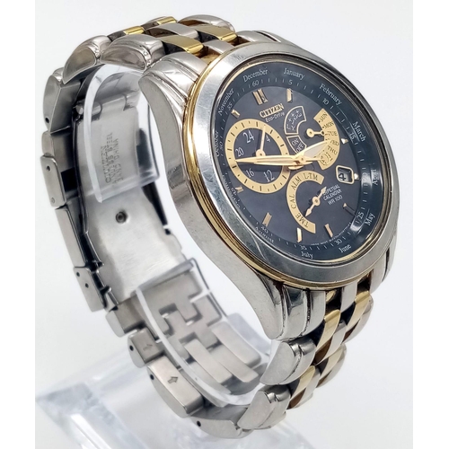 111 - A Citizen Eco Drive Perpetual Calendar Chronograph Gents Watch. Two tone strap and case - 40mm. Blac... 