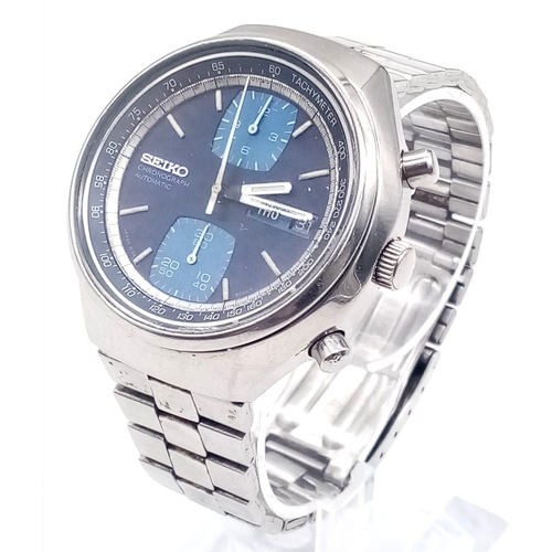 146 - A Rare Vintage Seiko (6D 0673) Automatic Chronograph Gents Watch. Stainless steel strap and case - 4... 