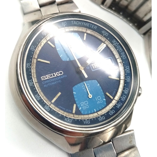 146 - A Rare Vintage Seiko (6D 0673) Automatic Chronograph Gents Watch. Stainless steel strap and case - 4... 