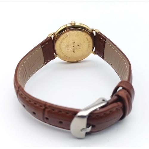 A Gold Plated Raymond Weil 9140 Gents Watch. Brown leather  display picture 2