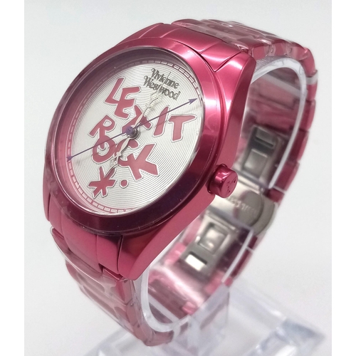 847 - A Vivienne Westwood - Let it Rock Watch. Pink metal strap and case - 35mm. Quartz movement. As new, ... 