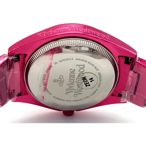 847 - A Vivienne Westwood - Let it Rock Watch. Pink metal strap and case - 35mm. Quartz movement. As new, ... 