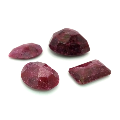 546 - Lot of 4 pieces of 159.60ct Natural Rubies. Include: 2 Pear cut, 1 Oval, and 1 Rectangle . Color enh... 