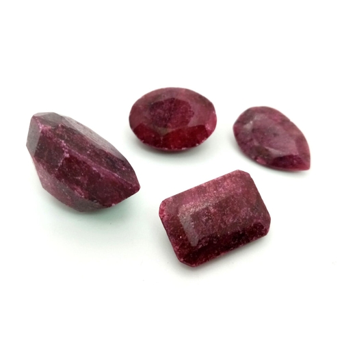 546 - Lot of 4 pieces of 159.60ct Natural Rubies. Include: 2 Pear cut, 1 Oval, and 1 Rectangle . Color enh... 