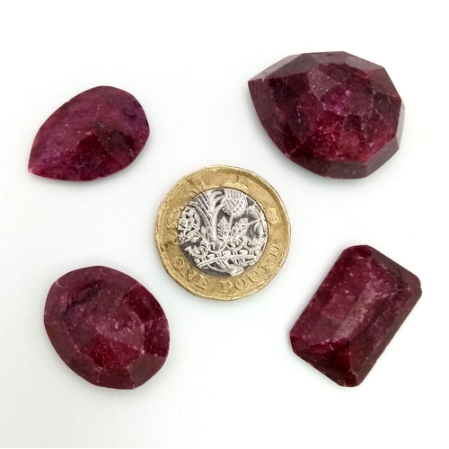 546 - Lot of 4 pieces of 159.60ct Natural Rubies. Include: 2 Pear cut, 1 Oval, and 1 Rectangle . Color enh... 