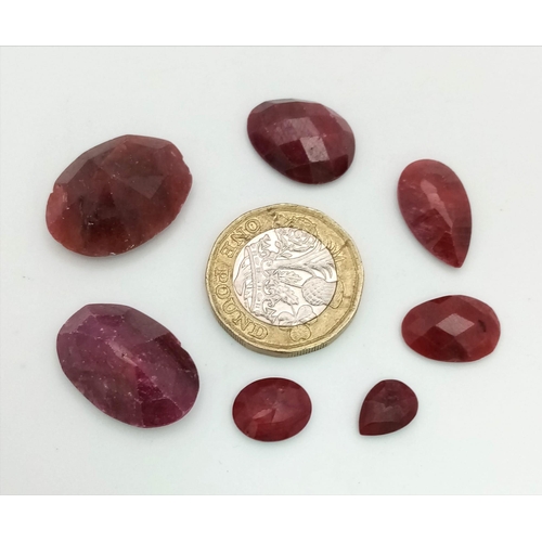 638 - A Lot of 7 pieces of  83.05ct Natural Rubies, in a Mixed Shapes. Color enhanced, earth mined rubies.