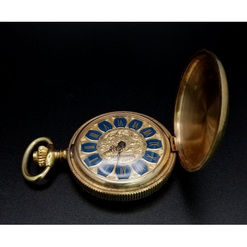 646 - A Beautiful Vintage Caravelle Miniature Gold Plated Hunter Pocket Watch. Top winder. 33mm diameter. ... 