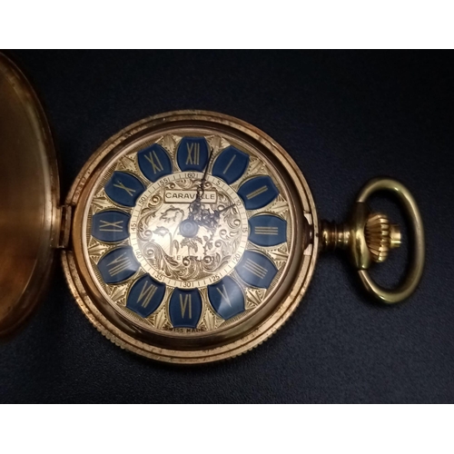 646 - A Beautiful Vintage Caravelle Miniature Gold Plated Hunter Pocket Watch. Top winder. 33mm diameter. ... 