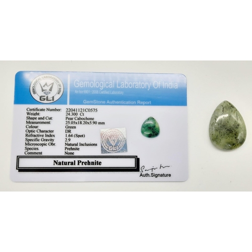 659 - A 24.30ct Natural Prehnite, in a Pear Cabochon Shape. Come with the GLI Certificate