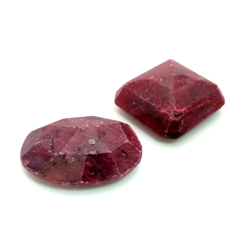 720 - Lot of 2 large Rubies. Include: A Square 40.050cts and A  34ct Oval Ruby. Color enhanced, earth mine... 