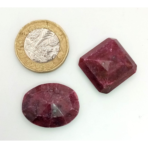 720 - Lot of 2 large Rubies. Include: A Square 40.050cts and A  34ct Oval Ruby. Color enhanced, earth mine... 