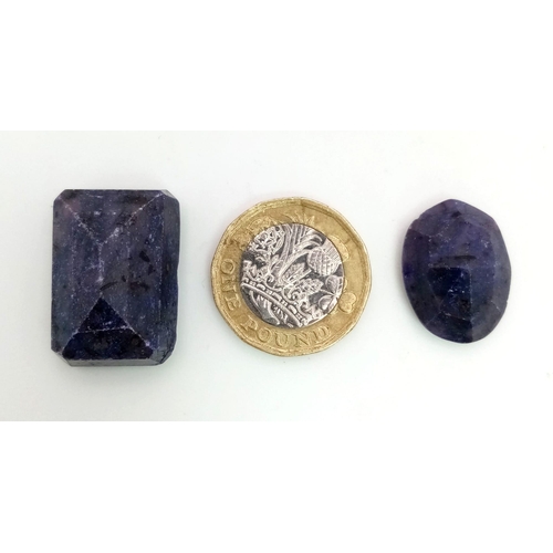 734 - Lot of 2 Blue Sapphires. Include: A 68.95ct Rectangle step cut(23.8 17.7x 13.8 x 10.6mm) and A 21.9 ... 