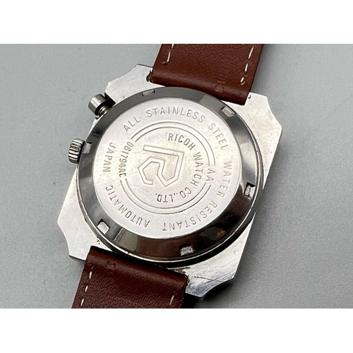 784 - A Vintage Ricoh 21 Jewel Automatic Gents Watch. Brown leather strap. Stainless steel case - 34mm. Go... 