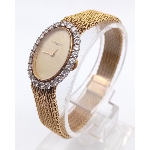 567 - A Vacheron-Constantin 18K Yellow Gold and Diamond Ladies Watch. Gold bracelet and oval case - 15mm. ... 