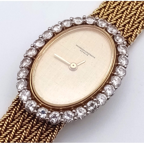 567 - A Vacheron-Constantin 18K Yellow Gold and Diamond Ladies Watch. Gold bracelet and oval case - 15mm. ... 