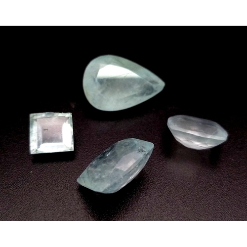 645 - A 27.40ct Natural Aquamarine. Including 4pcs. 1 Pear cut, 1 Square, 2 Rectangle / Cushion mixed.