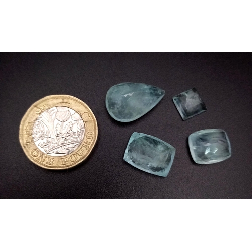 645 - A 27.40ct Natural Aquamarine. Including 4pcs. 1 Pear cut, 1 Square, 2 Rectangle / Cushion mixed.