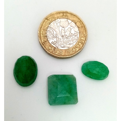 666 - A 20.15ct Natural Emeralds. Including 3 pcs. 2 Ovals + 1 Square step cut.