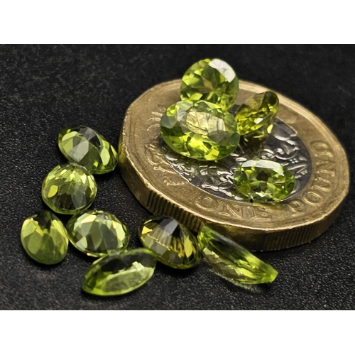 904 - A 9 Ct Faceted Peridot Gemstones. Lot of 11 Pcs. Mixed Shapes. GLI Certificate.