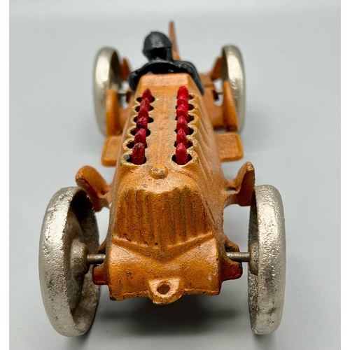 316 - A Rare 1930s Hubley Cast Iron Race Car - With moving flame exhaust! 26cm length.