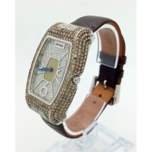 106 - An 18 k white gold JAHAN AQUEDUC limited edition (no 005)  watch. 48 x 30 mm case, studded with yell... 