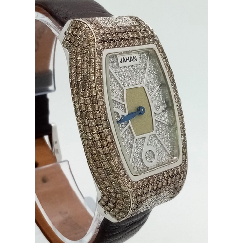 106 - An 18 k white gold JAHAN AQUEDUC limited edition (no 005)  watch. 48 x 30 mm case, studded with yell... 