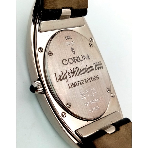 120 - A very special 18 K white gold CORUM Lady's Millennium 2000 Limited edition (No 31) watch. Oval case... 