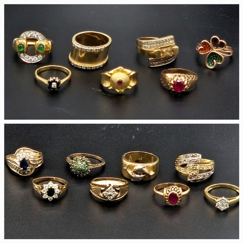 160 - Whitdrawn
An interesting lot of eight 14 K yellow gold rings with stones,   three 18 K yellow gold r... 