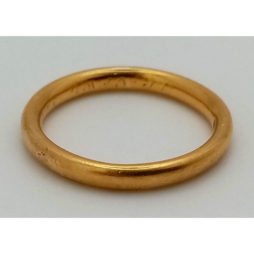 162 - A 22K Yellow Gold Band Ring. Size O. 4.65g