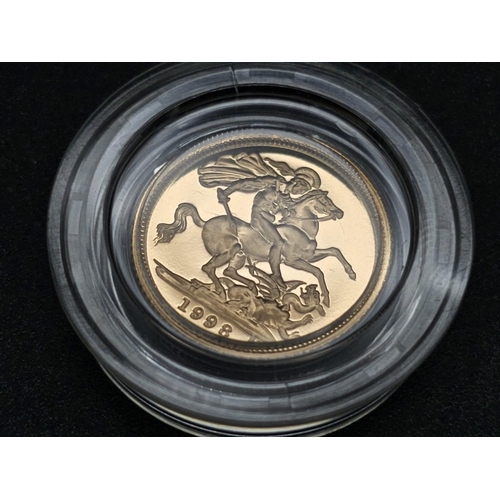 204 - A 1998 Royal Mint 22K Gold Half Sovereign Coin. This limited edition proof coin ( No. 1731) comes in... 