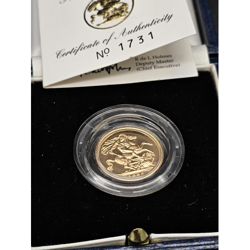 204 - A 1998 Royal Mint 22K Gold Half Sovereign Coin. This limited edition proof coin ( No. 1731) comes in... 