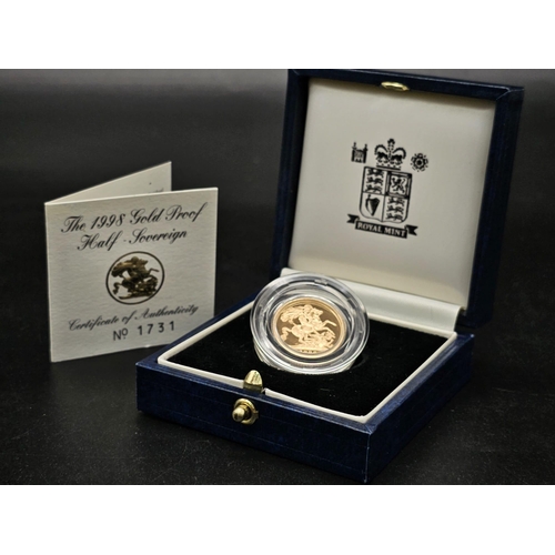 204 - A 1998 Royal Mint 22K Gold Half Sovereign Coin. This limited edition proof coin ( No. 1731) comes in... 