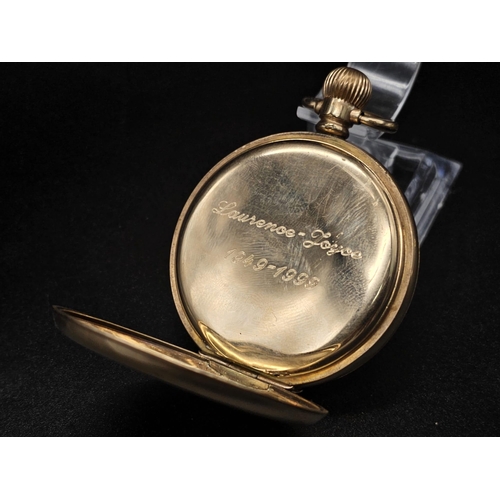 36 - A yellow gold plated OMEGA pocket watch. 50 mm case, white dial with black roman numerals, Inscripti... 