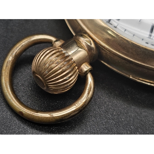 36 - A yellow gold plated OMEGA pocket watch. 50 mm case, white dial with black roman numerals, Inscripti... 