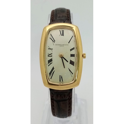 456 - An 18 K  yellow gold Vacheron & Constantin watch. 35 x 23 mm case, white dial with black roman numer... 