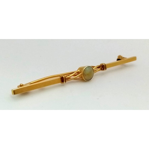 467 - An Antique Victorian 15K Yellow Gold and Opal Bar Brooch. 
6cm. 3.36g total weight.