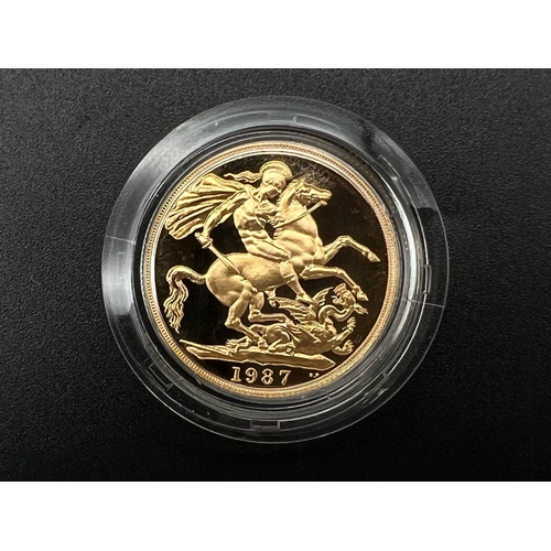 51 - A 1987 Royal Mint St.George and the Dragon 22k Gold Double Sovereign Coin. This limited edition proo... 