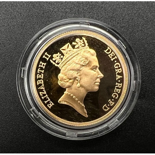 51 - A 1987 Royal Mint St.George and the Dragon 22k Gold Double Sovereign Coin. This limited edition proo... 