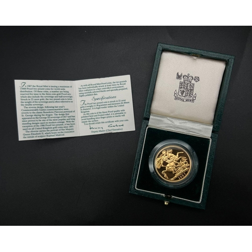 51 - A 1987 Royal Mint St.George and the Dragon 22k Gold Double Sovereign Coin. This limited edition proo... 