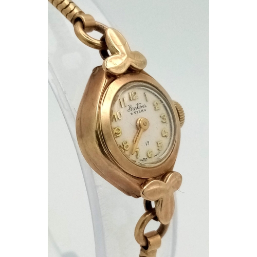 679 - A Vintage 9K Gold Betima Star Ladies Watch. 9K gold bracelet and case - 15mm. Mechanical movement in... 