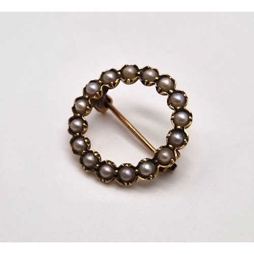 1107 - 14K YELLOW GOLD PEARL SET BROOCH 2.5G