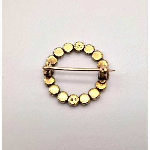 1107 - 14K YELLOW GOLD PEARL SET BROOCH 2.5G