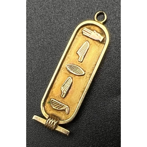 1142 - A Vintage 9K Yellow Gold Egyptian Hieroglyphic Pendant.  
3.5cm. 3.65g