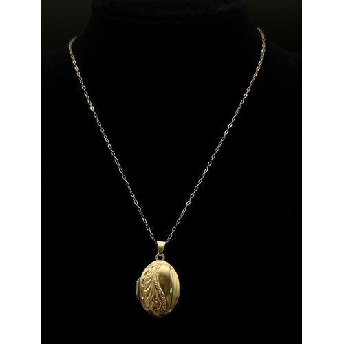 1170 - A Vintage 9K Yellow Gold Locket on a 9K Yellow Gold Disappearing Necklace. 3cm and 44cm. 2.14g total... 