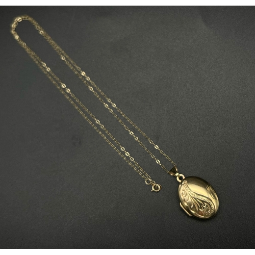 1170 - A Vintage 9K Yellow Gold Locket on a 9K Yellow Gold Disappearing Necklace. 3cm and 44cm. 2.14g total... 