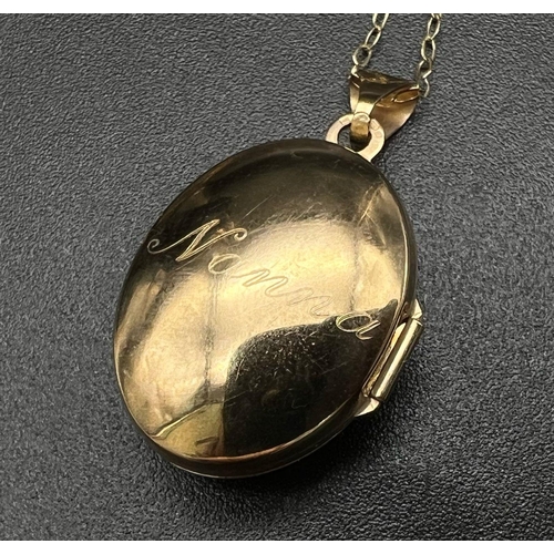 1170 - A Vintage 9K Yellow Gold Locket on a 9K Yellow Gold Disappearing Necklace. 3cm and 44cm. 2.14g total... 