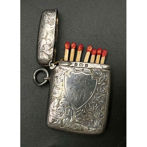 336 - An Antique 925 Silver Vesta Case. Please see photo containing letter of provenance regarding inscrip... 